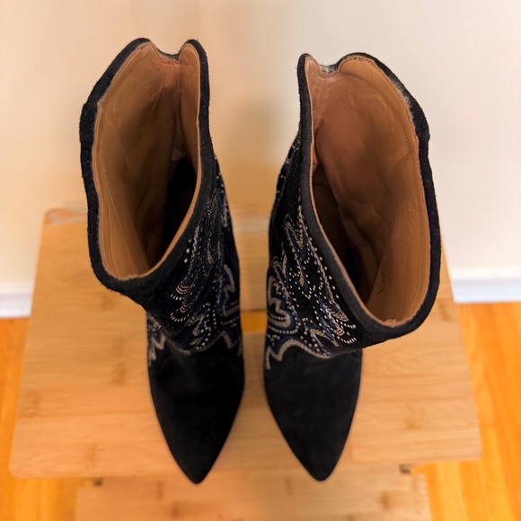 Zara Black Suede Rhinestone High Heel Boots - Picture 6 of 12